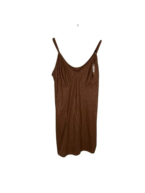 SKIMS Women Plus Size 3X Brown Metallic Logo Mesh Foil Mini Slip Cami Dress NWT - Picture 2 of 10